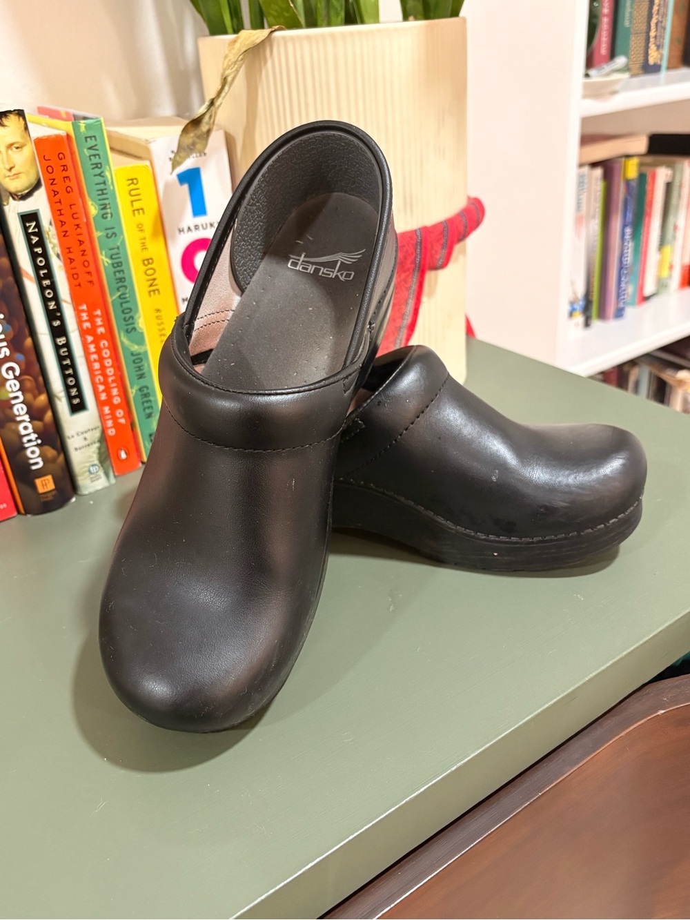 Dansko Black Slip-On Leather Clogs
